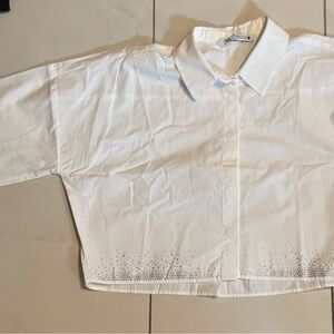Zara White Embellished Cropped Blouse